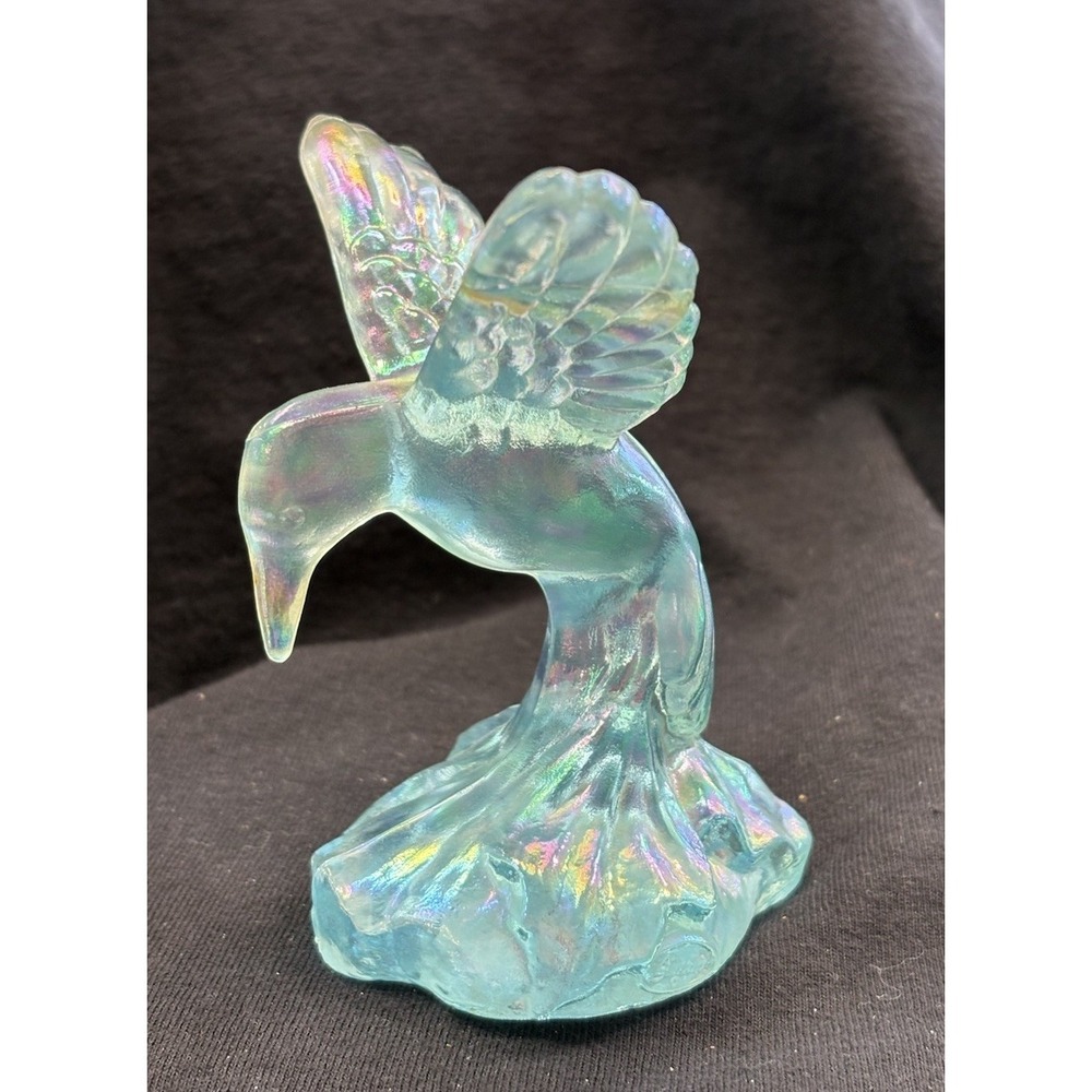 Vintage Fenton Iridescent Celeste Blue Hummingbird Figurine 4" Tall - Signed